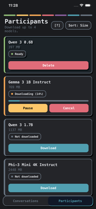 Pocket Council downloading and managing on-device models.