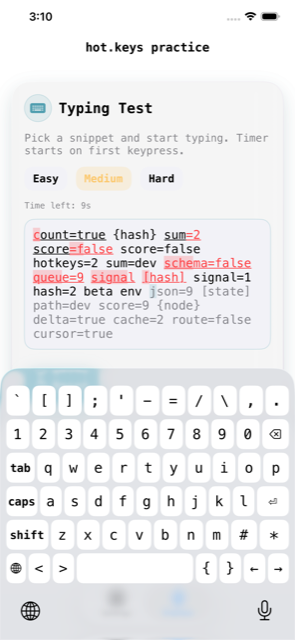 hot.keys typing test